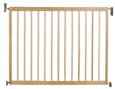 Munchkin Lindam Valla de Seguridad Infantil, Barrera de Escalera para Bebés y Niños Pequeños, Valla Extensible de Montaje Fijo, Puerta de Seguridad para Bebé, Valla de Madera, 63,5-106 cm, Madera