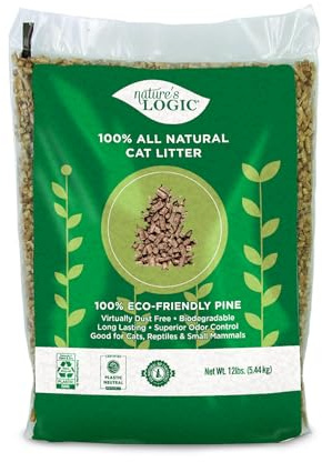 Nature's Logic 100% Natural Pine Pellet Cat Litter - 100% Ponderosa Pine, Dust-Free, Unscented, Biodegradable - Safe for Cats, Kittens, Reptiles & Small Pets - Highly Absorbent - 12 lb Bag