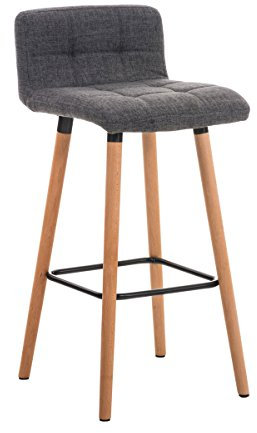 CLP Barhocker Lincoln mit Stoffbezug und Holzgestell I Thekenhocker mit Rückenlehne und Fußstütze I Barstuhl mit Einer Sitzhöhe von: 75 cm, Farbe:hellgrau