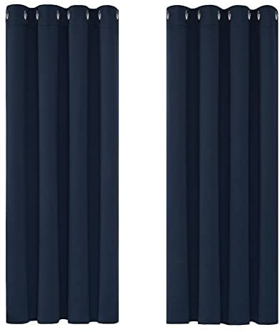 Deconovo Curtains for Living Room Solid Thermal Insulated Curtains Eyelet Blackout Curtains for Bedroom 46 x 54 Inch Navy Blue 1 Pair