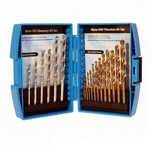 Silverline Tools 633805 Brocas HSS con Revestimiento de Titanio y Brocas para Mampostería, Caja de 19