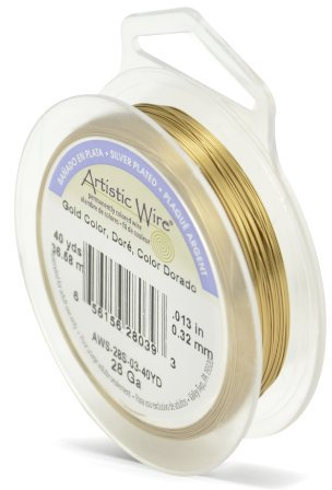 Artistic Wire Silver Plated Tarnish Resistant Colored Copper Craft Wire, Gold, 28 Gauge, 40 yd