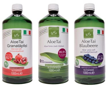 Benessence - Mix: 1 Succo e Polpa da Bere di Puro + 1 Aloe e Mirtillo + 1 Aloe e Melograno - 3 Bottiglie da 1 L