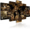 B&D XXL - Wandbilder XXL Weltkarte 100x50cm 5 tlg - Wand Deko Leinwand Bilder Groß Wanddeko Wohnzimmer Schlafzimmer Kunstdrucke - Landkarte World Map Kontinente schwarz braun