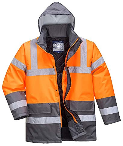 Portwest Parka Bicolor Traffic, De Alta Visibilidad, Tamaño: S, Color: Naranja/Gris, S467OGYS