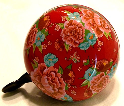 Basil CBK-MS Ding Dong Fahrradglocke Gardenia rot mit roten + blauen Blumen 2-Klang Ø 80mm XXL Fahrradklingel