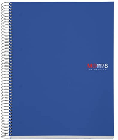 Miquelrius - Notizbücher A4 The Original Notebook, 8 farbige Streifen, Undurchsichtiger Polypropylen-Einband, A4 (210 x 297 mm), 4-Loch-Lochung, 200 Blatt mit 70 g/m², Horizontale Streifen 7 mm, Blau