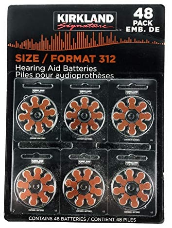 Kirkland Signature 1.45 Volt Mercury Free Premium Quality Hearing Aid Batteries, 312 (48-Pack)