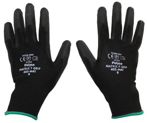 6 Pairs - POLYCO Matrix P Grip - Black PU Gloves Size 8 Medium Gardening Work Mechanic Builders PPE Grip