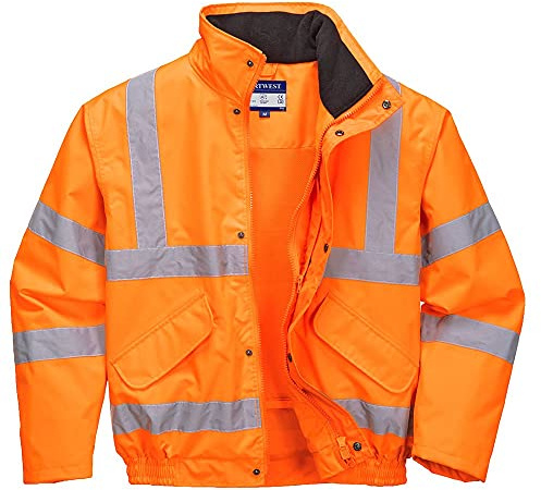 Portwest RT62 Hi-Vis Breathable Rain Bomber Jacket Multi Pocket Long Sleeve | Orange, 3X Large, EN ISO 20471 Class 3, EN 343 Class 4:3, RIS 3279-TOM, Inner Ribbed Cuffs, Storm Flap Front, Two-Way Zip