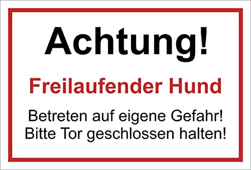 Schild Achtung - Freilaufender Hund 30x20cm - Bohrlöcher - 3mm Aluverbund – 20 Var S00017-016-B