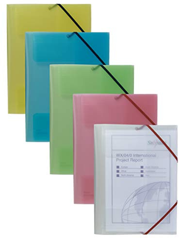Snopake A4 FileLastic 12639 Aktenordner mit Gummizug, 3 Klappen, Polypropylen, sortiert, 5 Stück