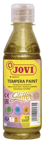 Jovi - Gouache pailletée, Bouteille de 250ml, Couleur or, Peinture pailletée, A base d'ingrédients naturels, Facile à laver, Sans gluten, Idéal pour l'école (51738)