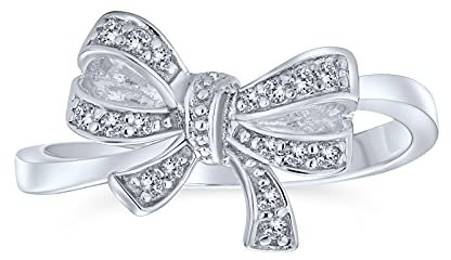 Bling Jewelry Personalisieren Sie Romantische Feiertagsparty Braut Zirkonia Pflaster CZ Vintage Viktorianischer Stil Band Schleifenring Für Frauen Teenager .925 Sterlingsilber