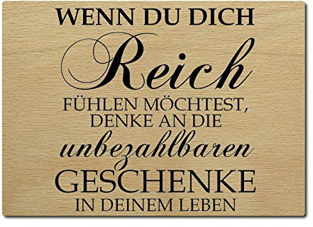 LUXECARDS Postkarte Holzpostkarte WENN DU Dich REICH FÜHLEN MÖCHTEST