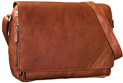 STILORD 'Nick' Umhängetasche Leder Herren Damen Unitasche 15.6 Zoll Laptoptasche Aktentasche Bürotasche Vintage Büffel-Leder, Farbe:cognac - braun