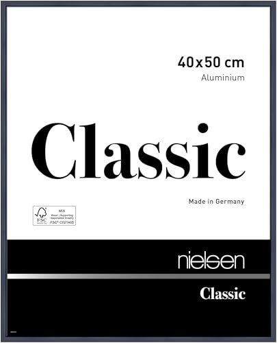 nielsen Bilderrahmen, 40 x 50 cm, Aluminium, Blau glanz, Posterrahmen zum Aufhängen im Hoch- & Querformat, Echtglas, Classic