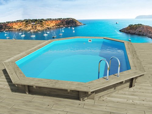 Habitat et Jardin - Piscine Bois Scandinave Miami (L) 4,86 x (l) 3,36 x (H) 1,20 m - Filtration à Sable 4 m3/h - Piscine de Jardin Octogonale Hors Sol, Semi-enterrée, Enterrée