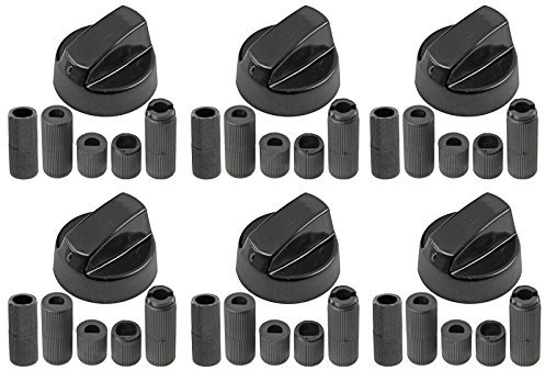 SPARES2GO Universal Black Control Switch Knobs for all makes and models of Oven, Cooker & Hob (Pack of 6)