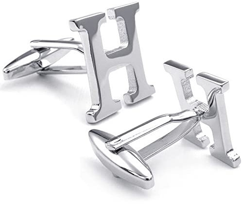 HONEY BEAR 1 Paar Herren Edelstahl Manschettenknöpfe Hochzeit Cufflinks Manschettenknopf Silber Buchstabe (H)