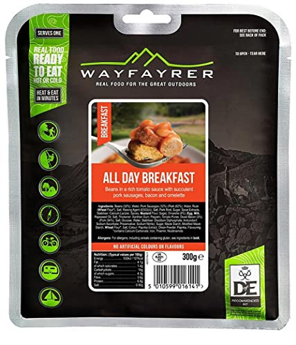 Wayfayrer Food Pouches MRE Ration Pack Hot Food Kits D of E Scout Meal Outdoors (All Day Breakfast)