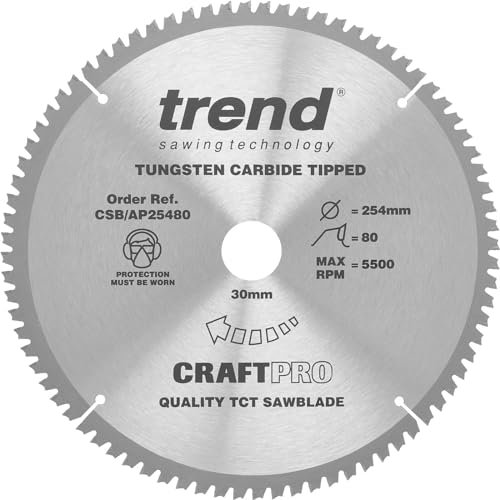 Trend Aluminium & Plastic Circular Saw Blade, 254mm Diameter, 30mm Bore, 80 Teeth, 2.8mm Kerf, -6° Hook, TCT, Extra-Fine Finish, CSB/AP25480