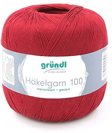 Häkelgarn 100 Gründl 100% Baumwolle, Filetgarn,häkeln, 100g 566 m,NS -2,Stärke 10 (125 rotbraun)