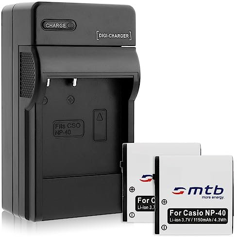 2 Batteries + Chargeur (Auto/Secteur) pour Casio NP-40 / Exilim EX-FC150, P600, P700, Z400, Z750, Z1200... - v. liste!