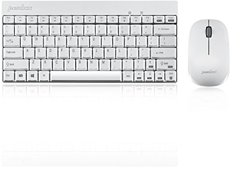 Perixx PERIDUO-712W Kabelloses Mini-Tastatur- und Maus-Set, Weiß, US-Englisches Layout