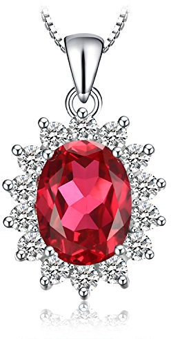 JewelryPalace Ovalschliff 3.2ct Erstellt Rubin Kette Anhänger 45CM, Rot Schmuck Set, Halskette Silber 925 Collier Damen Ketten Edelstein Mädchen, Schmuck mit Stein Frauen Jahrestag