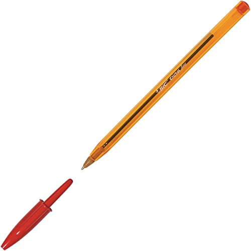BIC Cristal Original Fine - Bolígrafos punta fina (0.8 mm) Caja de 50 unidades, Color Rojo (872720)