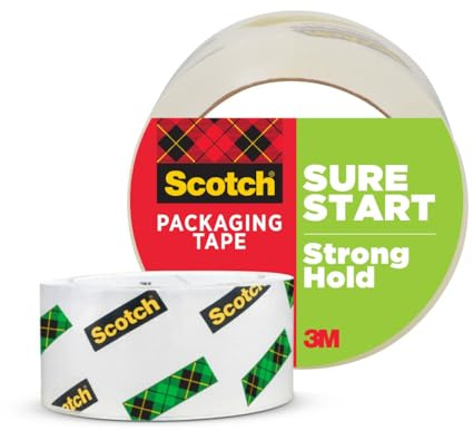 Scotch Sure Start Packband, klar, leise abrollbar und einfach zu starten, 4,8 cm x 55,6 m, 1 Klebebandrolle