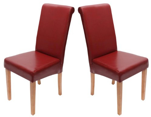 Mendler 2er-Set Esszimmerstuhl Stuhl Küchenstuhl Novara II, Leder - rot, helle Beine