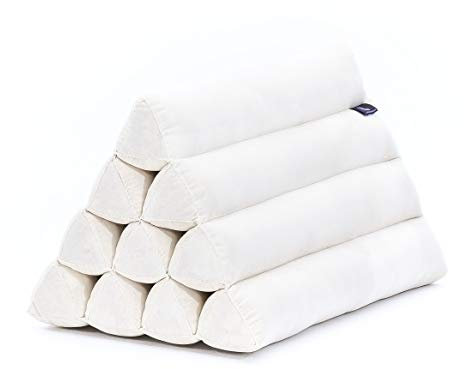 Leewadee Thai Dreieckskissen - Bequemes Rückenstütze Lesekissen Fernsehkissen - Ökologisches Naturprodukt Mit Kapok-Füllung, 50 x 33 x 33 cm, Natur