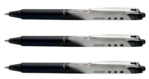 Pilot V-Ball RT 07 - Retractable Liquid Ink Rollerball Pen - Black Ink - 0.7mm Medium Tip - Pack of 3 Supplied Loose
