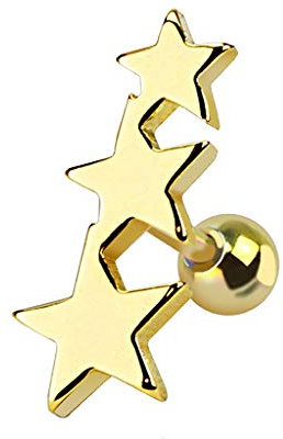 Piercingfaktor Piercing Ohr aus Chirurgenstahl Helix Tragus Ohrpiercing Stab Kugel Cartilage Knorpel Barbell Stecker 3 Stern Gold