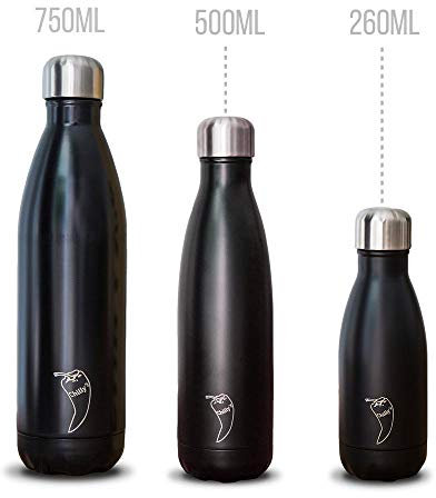 Chilly's Thermos 100% Étanche & Anti Fuite, Bouteille Isotherme réutilisable sans BPA, Noir Mat, 260ml