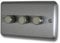 Varilight Brushed Steel, LED Dimmer Switch - V-Pro Series, 3 Gang, 1 or 2 Way, 0-120 Watt (Trailing Edge)