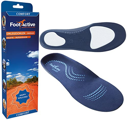 FootActive COMFORT - Orthopädische, biomechanische Einlegesohlen - Perfekte Unterstützung für Fersen, Füße, Knie und Rücken, speziell bei Fußschmerzen! | Von Podologen entwickelt. Tiefe Fersenschale, Mittelfußstütze, Durapontex-Dämpfung für den ganzen Tag.