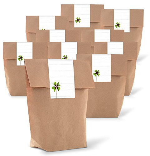 Logbuch-Verlag 25 kleine Papierbeutel zum Befüllen KLEEBLATT Glücksbringer Geschenk Silvester Neujahr Geburtstag Hochzeit braun weiß grün