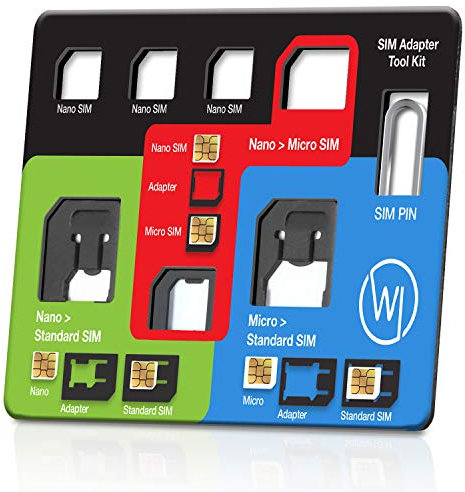 Wicked Chili - Juego de adaptadores para Tarjetas SIM 4 en 1 (Nano, Micro, estándar, Eject Pin) para móvil, Smartphone y Tablet