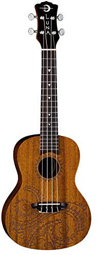 Luna Guitars Konzertukulele mit lasergraviertem Tattoodesign, inkl. Gigbag