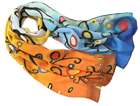 Prettystern Damen 160cm Langer bunte Seidenschal Gustav Klimt Art Nouveau stoclet-fries - Lebensbaum P170