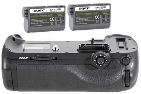 ayex Battery Grip Suitable for Nikon D800, D810 and MB D12, Includes 2x ayex EN-EL15B Batteries
