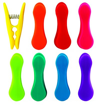Kikkerland Rainbow Bag Clips (Set of 8), Multicolor