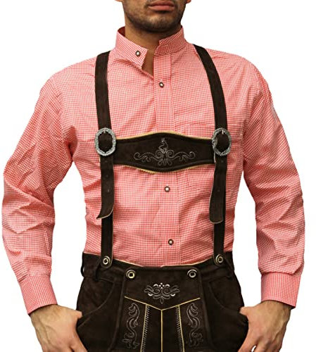 German Wear Trachtenhemd mit Stehkragen für Trachtenlederhosen kariert, Rot, 3XL