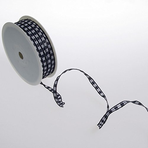 Deko und Band Karoband mit Drahtkante - dunkelblau - 5 mm auf 100 m Rolle - 64098 5 79