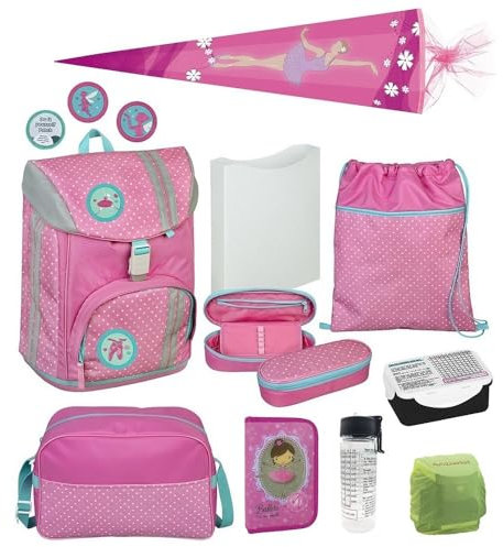 Mädchen Schulranzen Set 10-teilig mit Schultüte und Sporttasche · rosa Schultasche 1. Klasse · ergonomischer Rucksack mit Brustgurt · 980 Gramm leicht & verstellbar · mit Kletties Ballerina Fairy