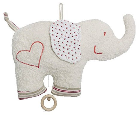Efie Bio-Spieluhr Elefant – handgefertigt in Deutschland – 100 % Baumwolle (kbA), Füllung Schurwolle (kbT), GOTS-zertifiziert - nachhaltiges Babyspielzeug - Melodie Schuberts Wiegenlied