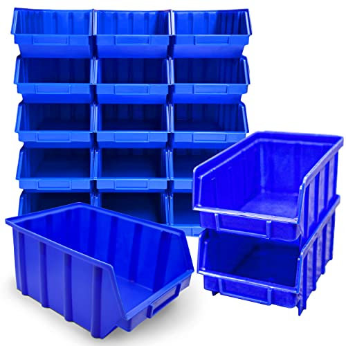 HSM 15 Stapelboxen Gr. 4 Stapelkästen Stapelkisten Sichtlagerkästen 340x222x157 mm (Blau, Polypropylen (PP))